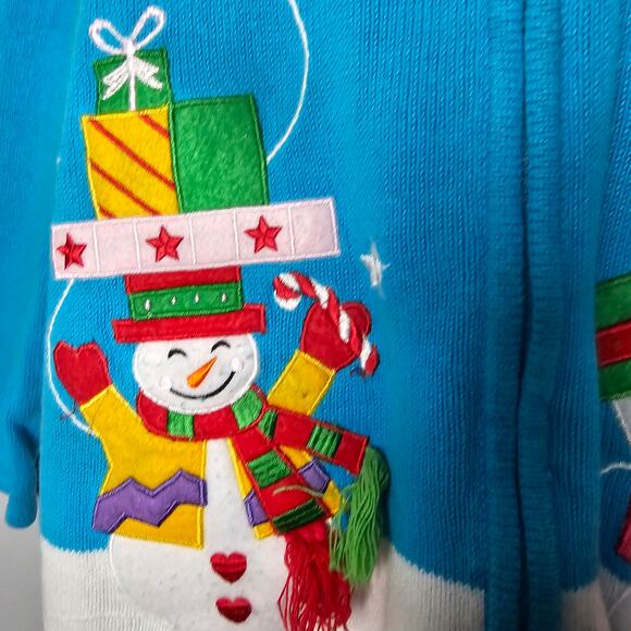 Jennifer Lauren 1X Blue Snowman Christmas Zip Sweater Embroidered Holiday - Picture 9 of 11